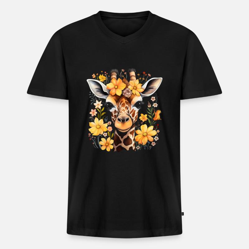 Giraffe Blumen Tier Geschenk - Männer Premium Bio T-Shirt mit V-Ausschnitt - Schwarz