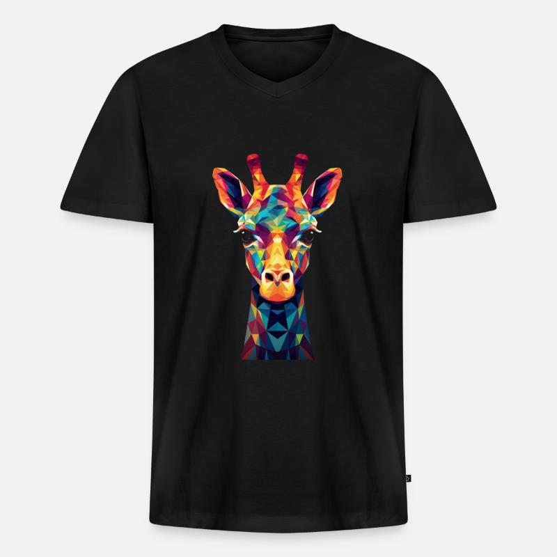 Giraffe Polygon Tier Geschenk - Männer Premium Bio T-Shirt mit V-Ausschnitt - Schwarz