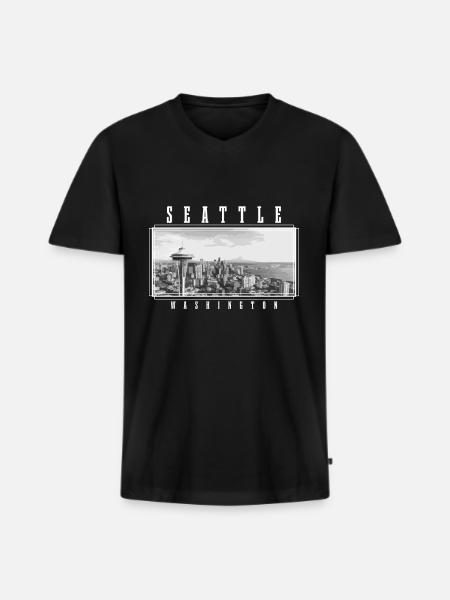 Seattle Washington Souvenir Gift - Men's Premium Organic T-shirt with V-neck - black