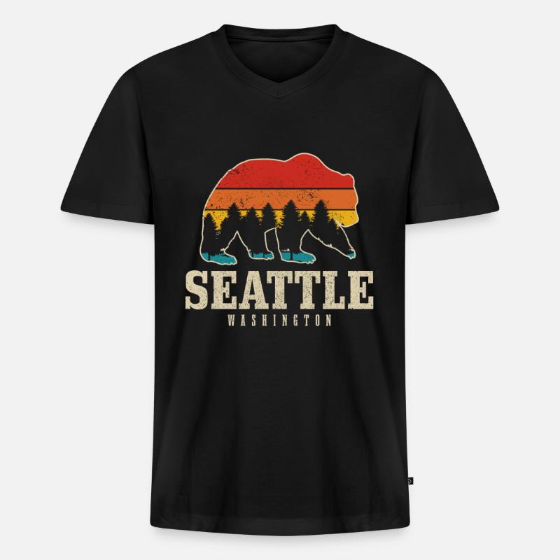 Seattle Washington Souvenir Geschenk - Männer Premium Bio T-Shirt mit V-Ausschnitt - Schwarz
