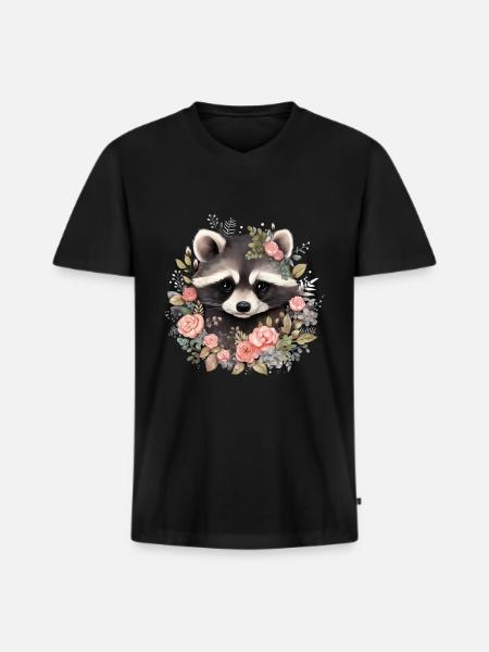 Raccoon Floral Funny Gift - Men's Premium Organic T-shirt with V-neck - black
