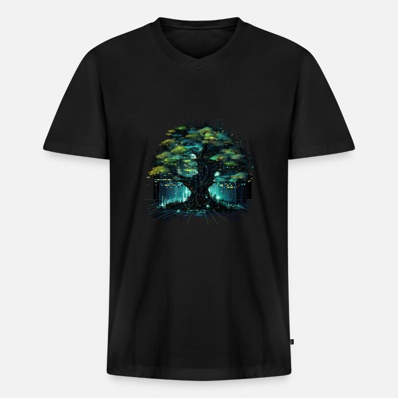 Lebensbaum Mit Technik - Männer Premium Bio T-Shirt mit V-Ausschnitt - Schwarz