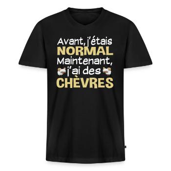 Chèvre animal. Chèvres berger. Cadeau humour - T-shirt encolure en V Premium bio Homme - noir - Devant - Nico (187cm)