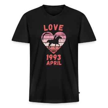 Love Horse Riding Birthday Avril 1993 - T-shirt encolure en V Premium bio Homme - noir - Devant - Nico (187cm)