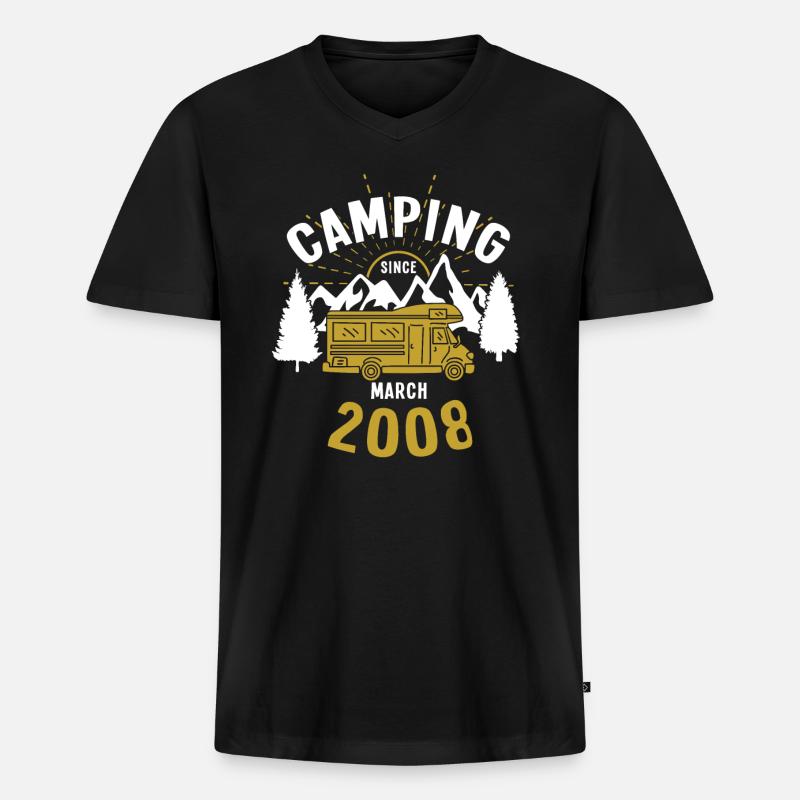 Camping since March 2008 - Männer Premium Bio T-Shirt mit V-Ausschnitt - Schwarz