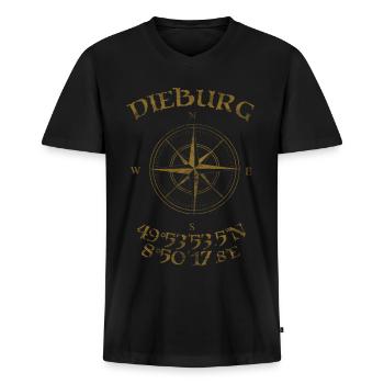 Dieburg Kompass gold - Männer Premium Bio T-Shirt mit V-Ausschnitt - Schwarz - Vorne - Nico (187cm)