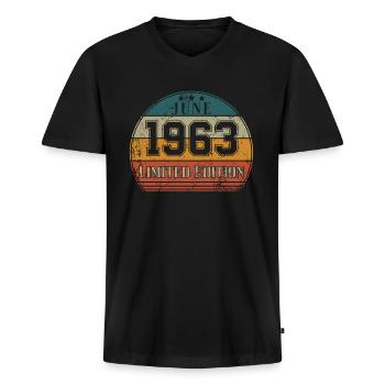 Anniversaire - Edition Limitée Juin 1963 - T-shirt encolure en V Premium bio Homme - noir - Devant - Nico (187cm)