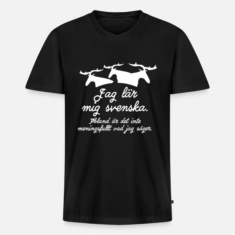 Ich lerne Schwedisch - Männer Premium Bio T-Shirt mit V-Ausschnitt - Schwarz