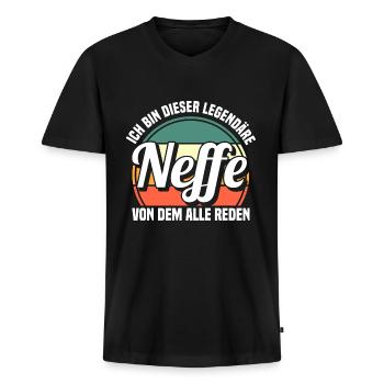 Neffe - Männer Premium Bio T-Shirt mit V-Ausschnitt - Schwarz - Vorne - Nico (187cm)
