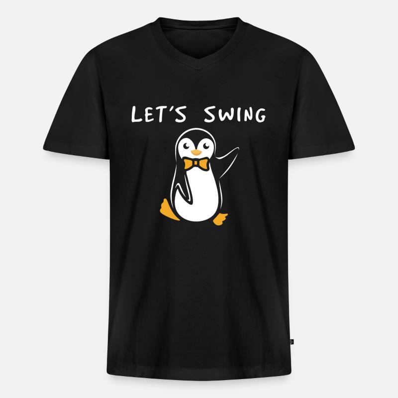 Swing Dance Pinguin - Männer Premium Bio T-Shirt mit V-Ausschnitt - Schwarz