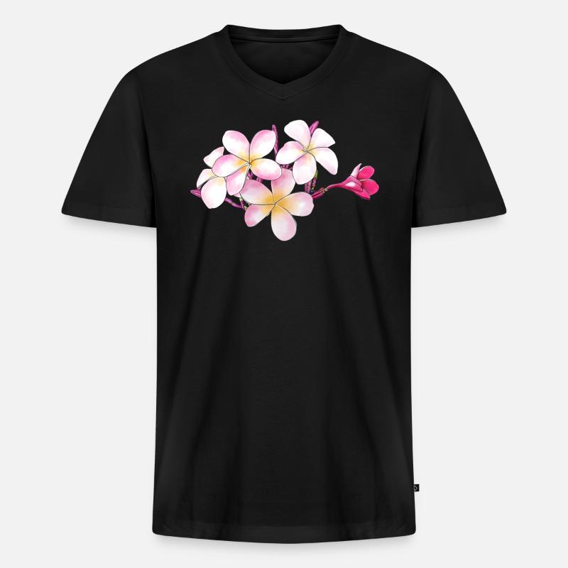 Frangipani-Blüten handgezeichnet - Männer Premium Bio T-Shirt mit V-Ausschnitt - Schwarz
