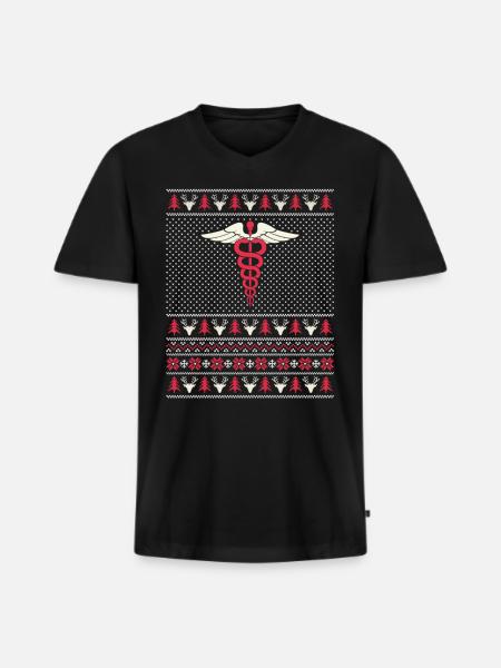 Infirmière Ugly Christmas - T-shirt encolure en V Premium bio Homme - noir