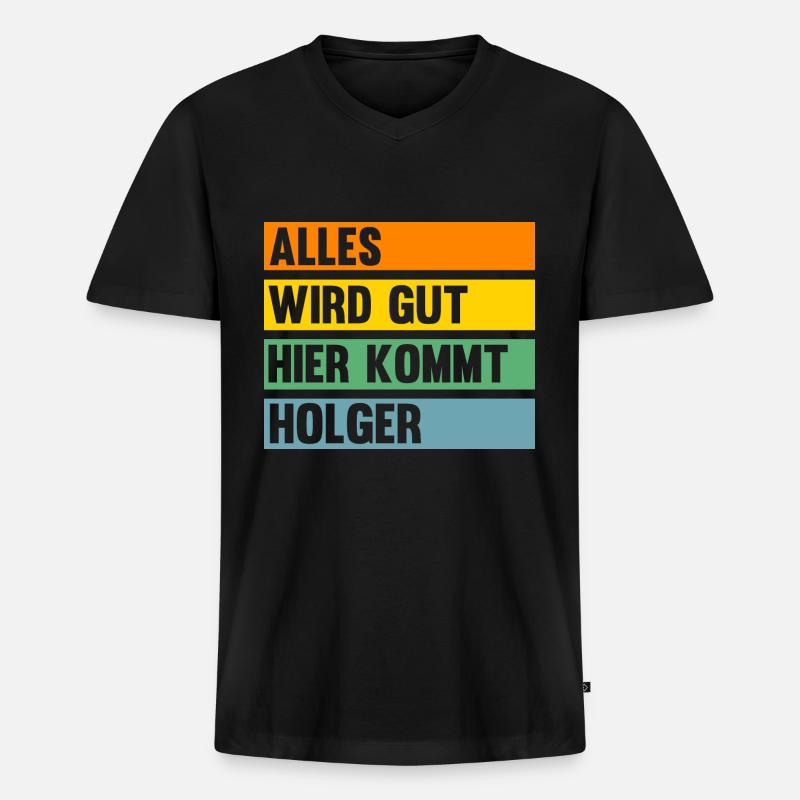 Holger - Männer Premium Bio T-Shirt mit V-Ausschnitt - Schwarz