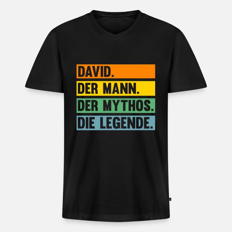 David - Männer Premium Bio T-Shirt mit V-Ausschnitt - Schwarz