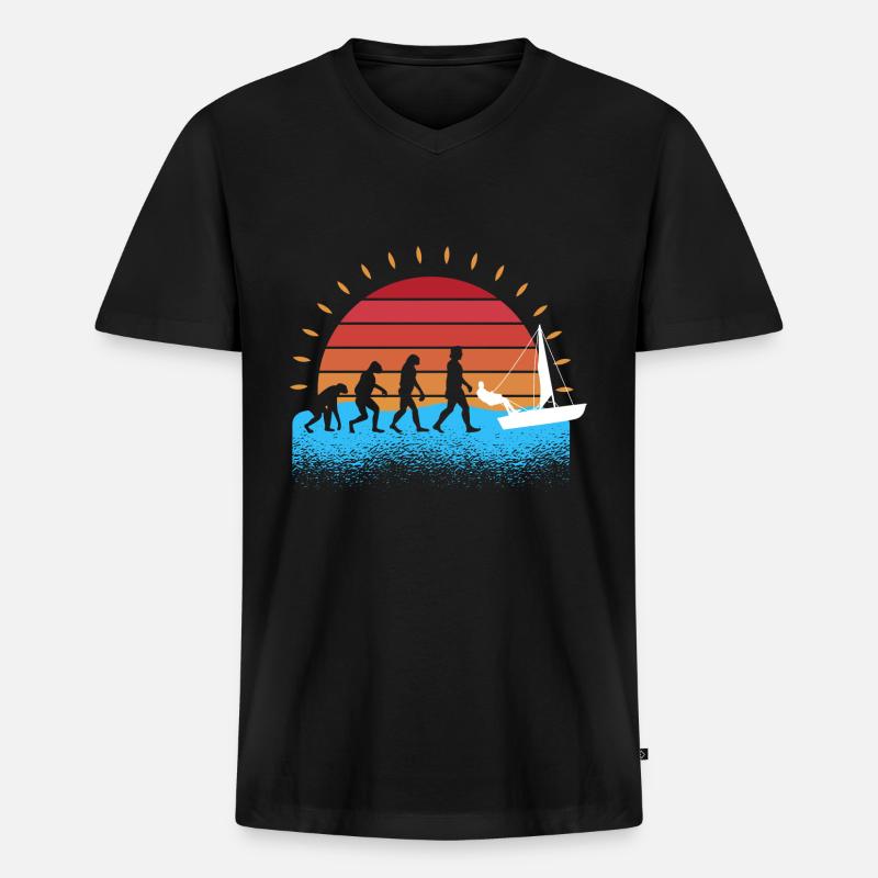 Evolution Segelboot Segler Segeln - Männer Premium Bio T-Shirt mit V-Ausschnitt - Schwarz