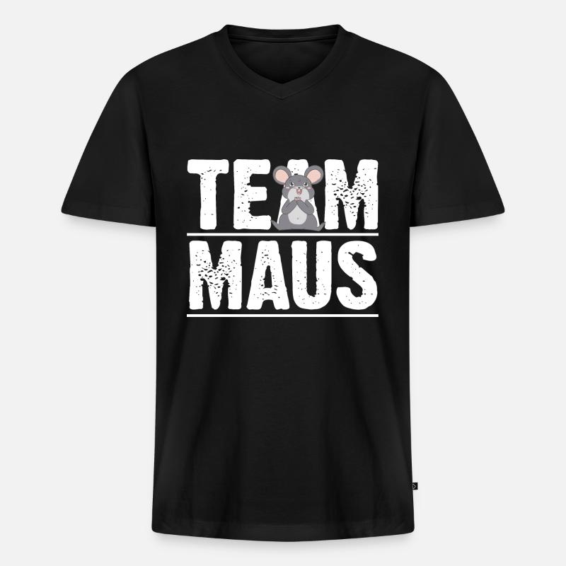 Team Maus - Männer Premium Bio T-Shirt mit V-Ausschnitt - Schwarz