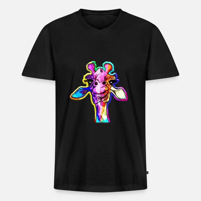 Regenbogen Giraffe Punk Giraffe Rainbow - Männer Premium Bio T-Shirt mit V-Ausschnitt - Schwarz