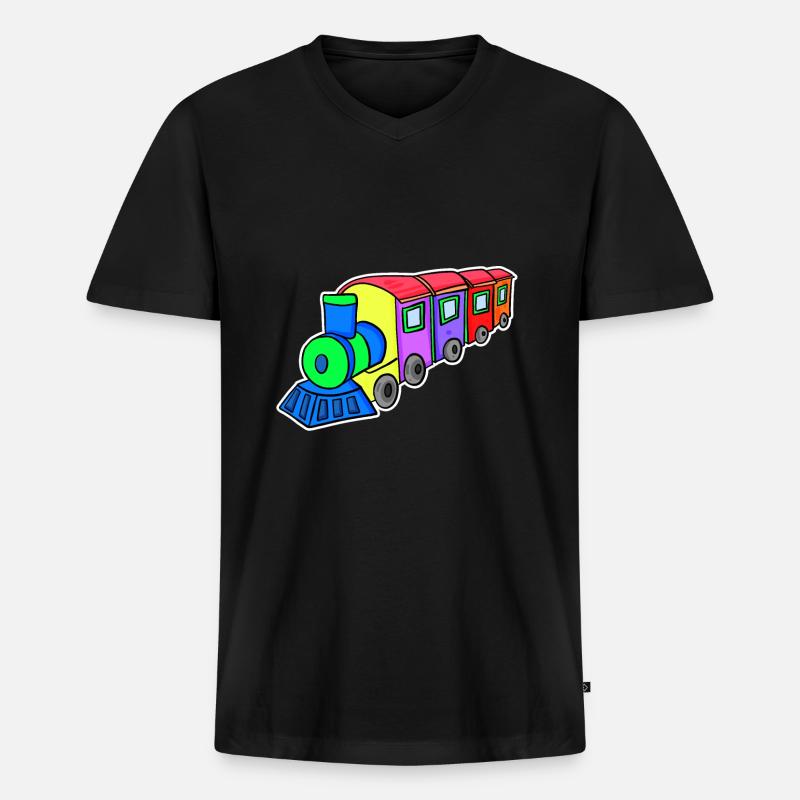 Eisenbahn Dampflok Kinder - Männer Premium Bio T-Shirt mit V-Ausschnitt - Schwarz
