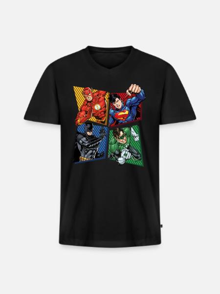 DC Comics Justice League Superhelden - Männer Premium Bio T-Shirt mit V-Ausschnitt - Schwarz