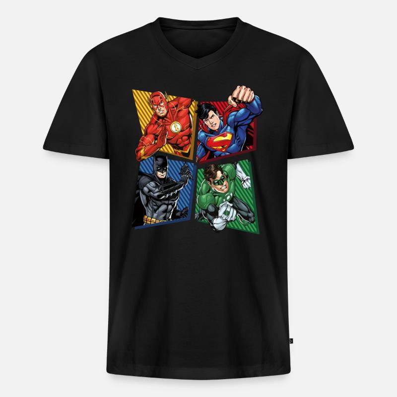 DC Comics Justice League Superhelden - Männer Premium Bio T-Shirt mit V-Ausschnitt - Schwarz