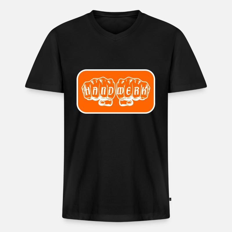 Handwerk Faust Orange - Männer Premium Bio T-Shirt mit V-Ausschnitt - Schwarz