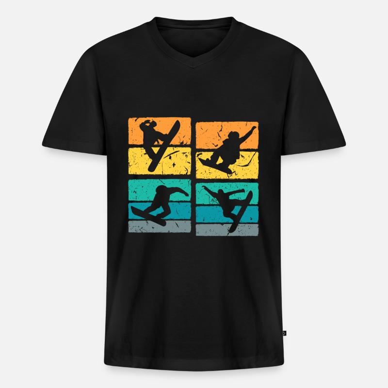 Snowboarder Retro - Männer Premium Bio T-Shirt mit V-Ausschnitt - Schwarz