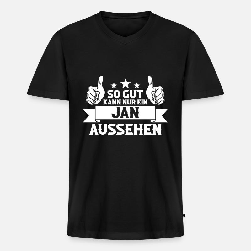 Jan - Männer Premium Bio T-Shirt mit V-Ausschnitt - Schwarz