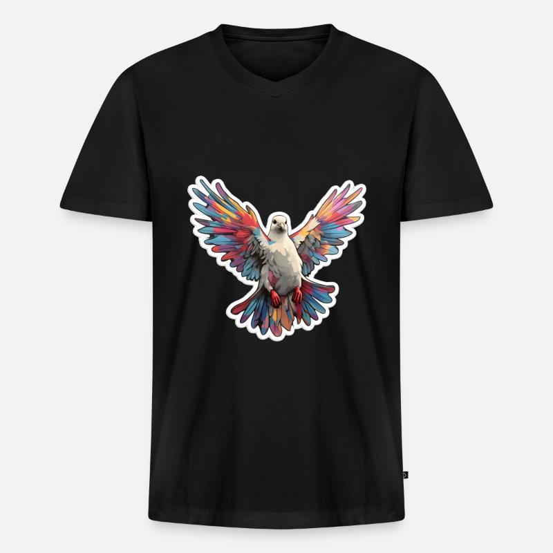 Farbenfrohe Taube - Männer Premium Bio T-Shirt mit V-Ausschnitt - Schwarz