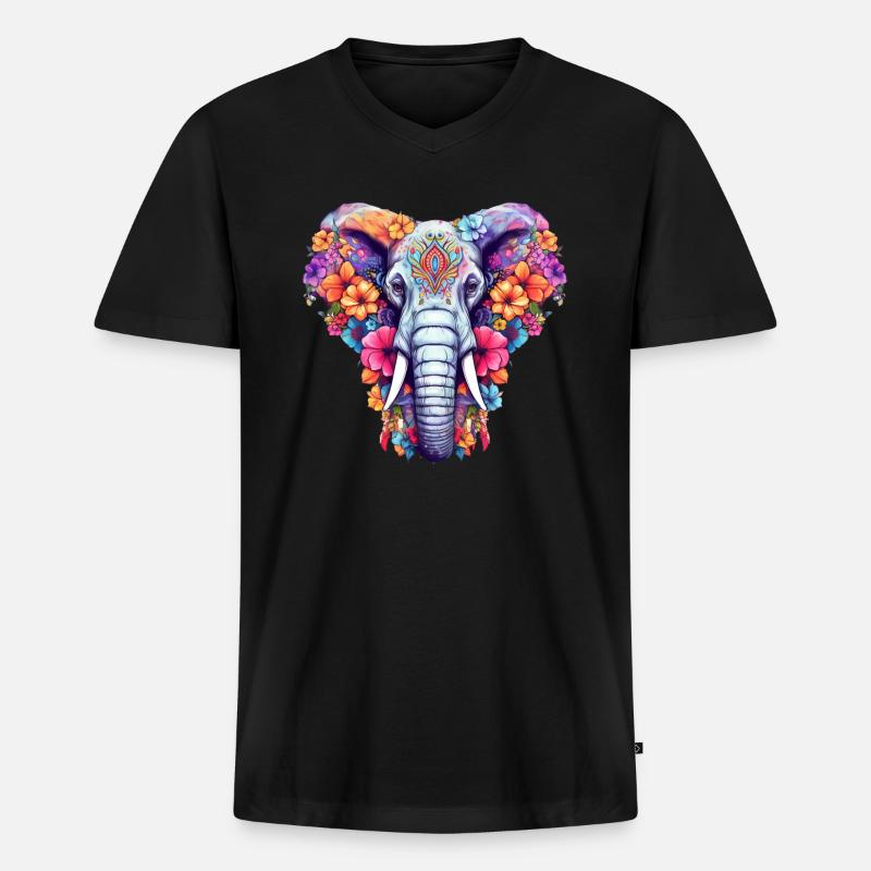 Elefant - Männer Premium Bio T-Shirt mit V-Ausschnitt - Schwarz