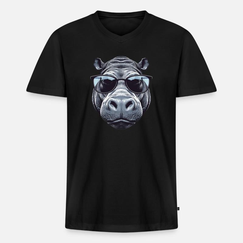 Nilpferd mit Sonnenbrille - Männer Premium Bio T-Shirt mit V-Ausschnitt - Schwarz