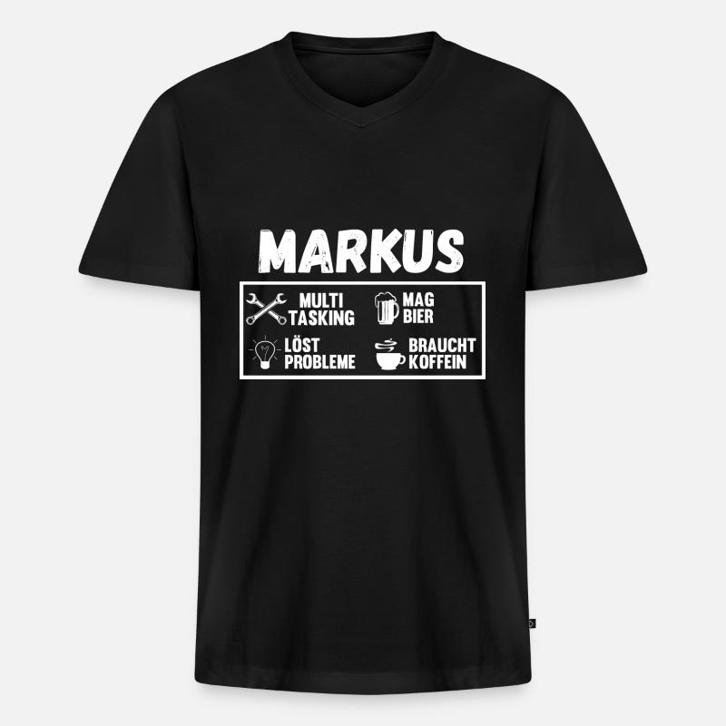 Markus - Männer Premium Bio T-Shirt mit V-Ausschnitt - Schwarz