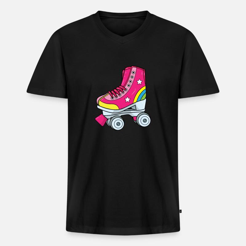 Rollschuhe - Pinker Rollschuh mit Regenbogen - Männer Premium Bio T-Shirt mit V-Ausschnitt - Schwarz