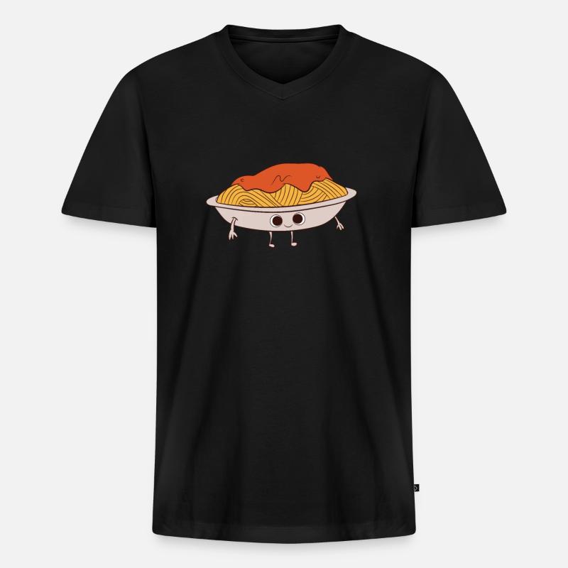 Pasta - Teller mit Spaghetti Bolognese - Männer Premium Bio T-Shirt mit V-Ausschnitt - Schwarz