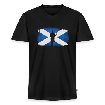 Cornemuse / Ecosse - drapeau / pays fa - T-shirt encolure en V Premium bio Homme - noir - Devant - Nico (187cm)