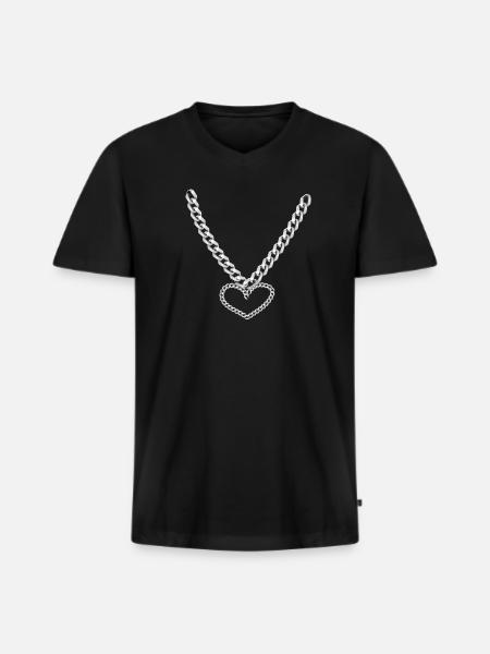 Heart Chain - Men's Premium Organic T-shirt with V-neck - black