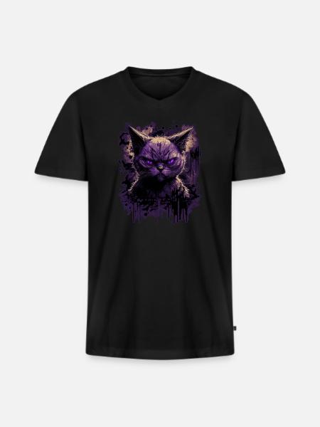 Chat siamois effrayant - T-shirt encolure en V Premium bio Homme - noir