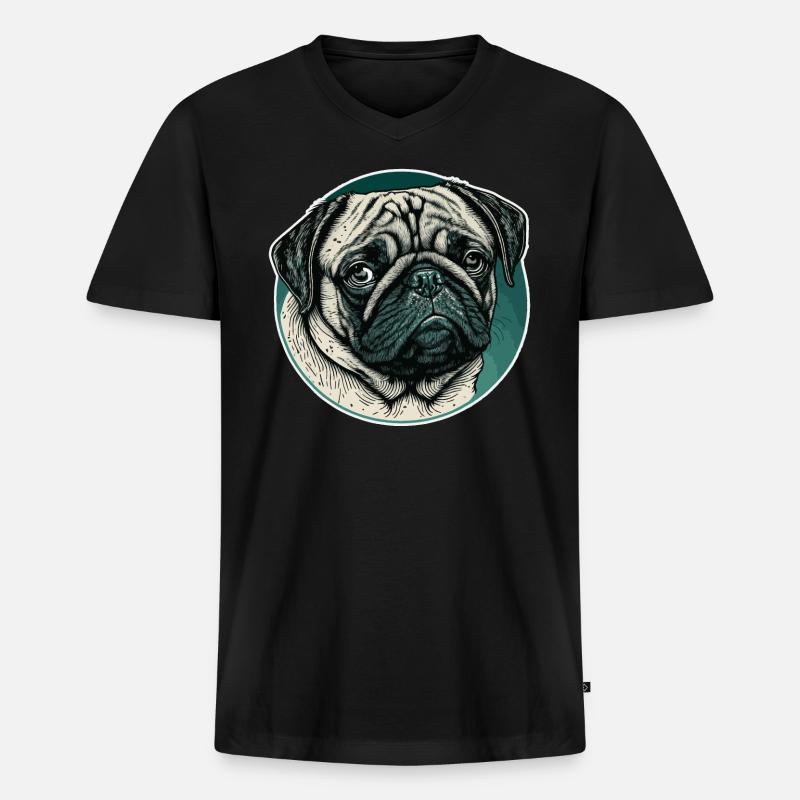 Kleiner Mops - Männer Premium Bio T-Shirt mit V-Ausschnitt - Schwarz