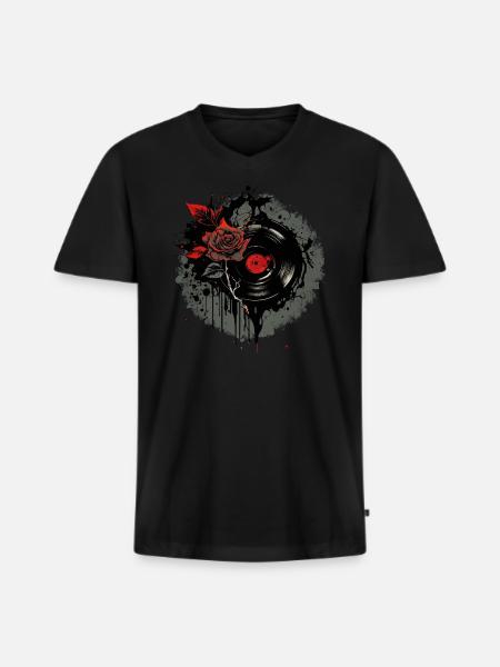 Schallplatten Sammler - Männer Premium Bio T-Shirt mit V-Ausschnitt - Schwarz