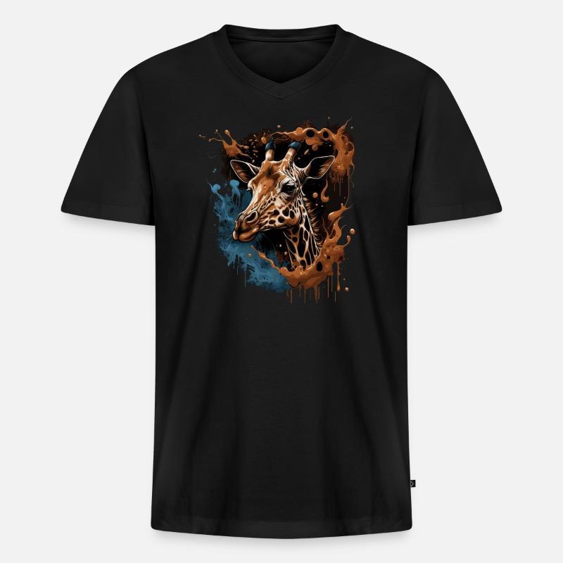 Giraffe - Männer Premium Bio T-Shirt mit V-Ausschnitt - Schwarz