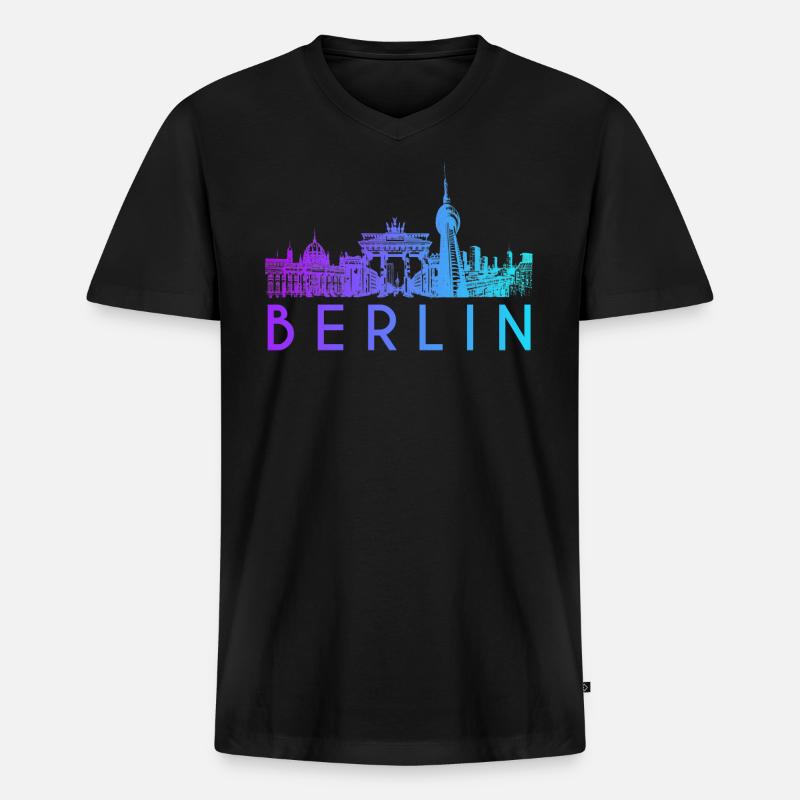 Berlin Skyline - Männer Premium Bio T-Shirt mit V-Ausschnitt - Schwarz