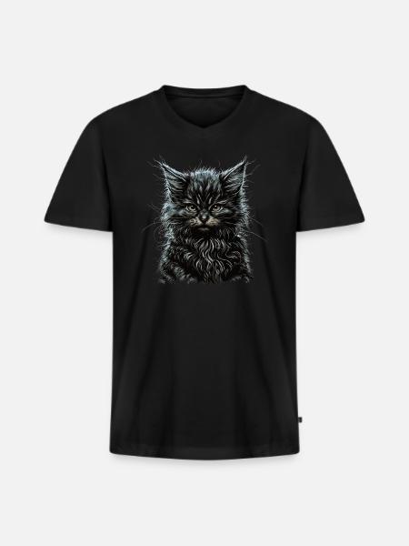 Maine-Coon-Katze - Männer Premium Bio T-Shirt mit V-Ausschnitt - Schwarz