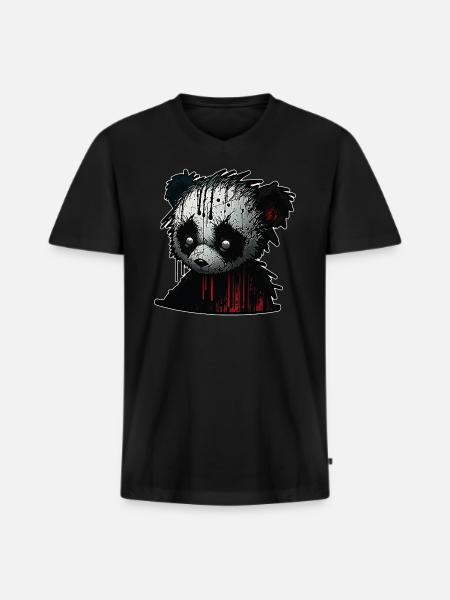 Spooky sad Panda - Men's Premium Organic T-shirt with V-neck - black