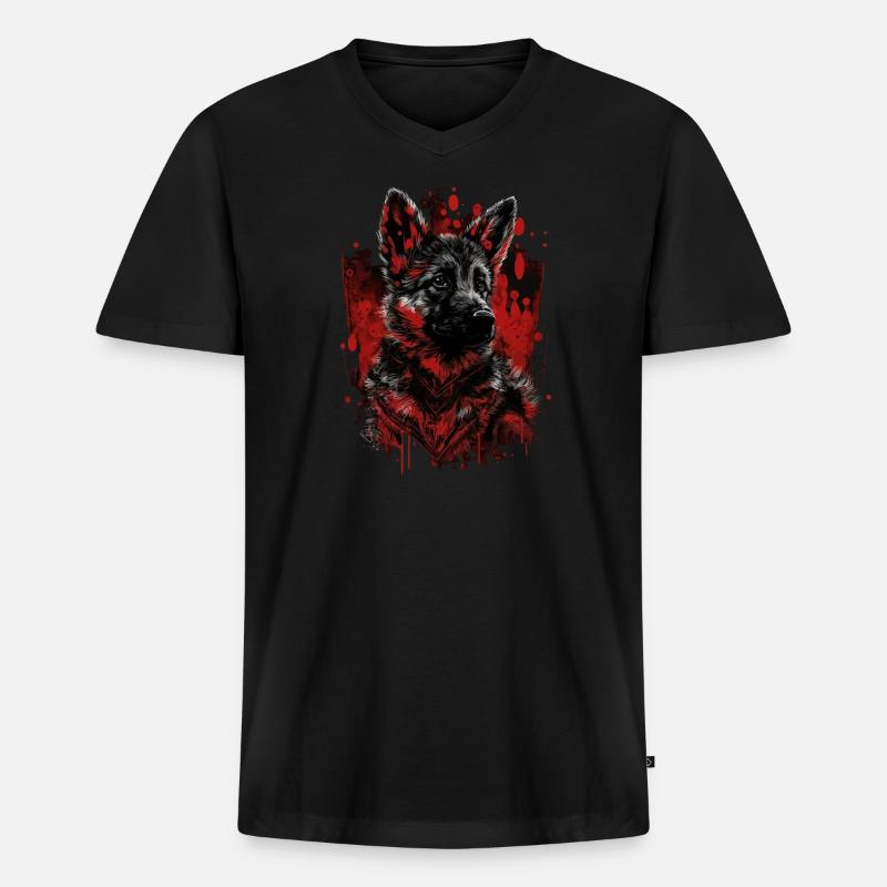 Deutscher Schäferhund Welpe - Männer Premium Bio T-Shirt mit V-Ausschnitt - Schwarz