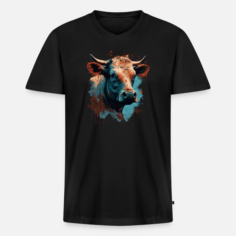 Eine Kuh - Männer Premium Bio T-Shirt mit V-Ausschnitt - Schwarz
