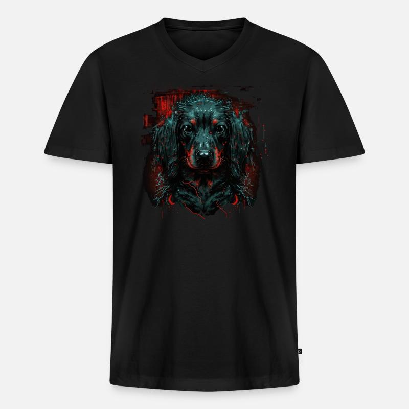 Dackelwelpe - Männer Premium Bio T-Shirt mit V-Ausschnitt - Schwarz