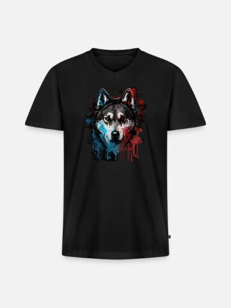 Husky Dog - Männer Premium Bio T-Shirt mit V-Ausschnitt - Schwarz