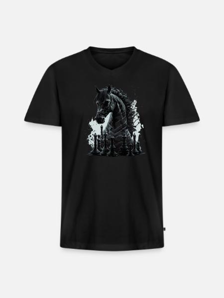 Springer Schach Pferd - Männer Premium Bio T-Shirt mit V-Ausschnitt - Schwarz