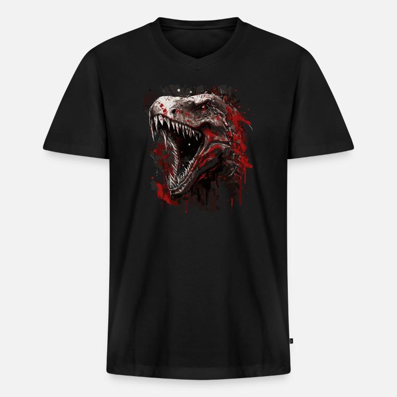 T-Rex mit schlechter Laune - Männer Premium Bio T-Shirt mit V-Ausschnitt - Schwarz