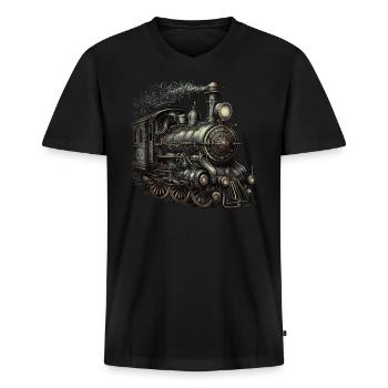 Steam locomotive - Men's Premium Organic T-shirt with V-neck - black - Front - Nico (187cm)