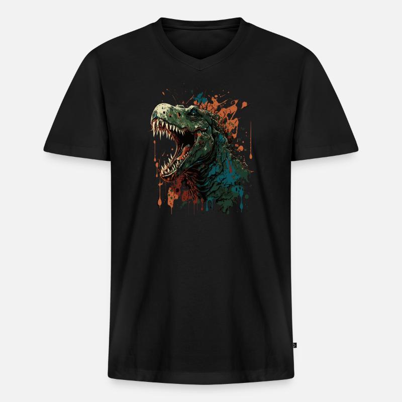 T-Rex - Männer Premium Bio T-Shirt mit V-Ausschnitt - Schwarz